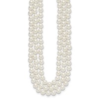 Sterling Silver Rhodium-plated 3 Row 10-11mm White Shell Pearl Hand-knotted Necklace, 18" view 2