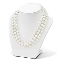 Sterling Silver Rhodium-plated 3 Row 10-11mm White Shell Pearl Hand-knotted Necklace, 18" view 3