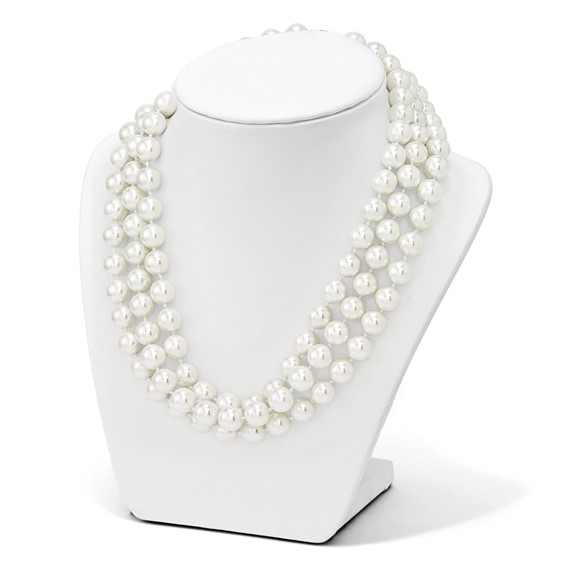 Majestik Sterling Silver Rhodium-plated 3 Row 10-11mm White Imitation Shell Pearl Hand-knotted Necklace
