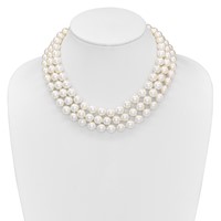 Sterling Silver Rhodium-plated 3 Row 10-11mm White Shell Pearl Hand-knotted Necklace, 18" view 4