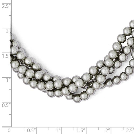 Sterling S Majestik Rh-pl 4Row 4-5mm Grey Imitat Shell Pearl Twist Necklace