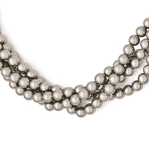 Sterling S Majestik Rh-pl 4 Row 4-5mm Grey Imitat Shell Pearl Twist Necklace