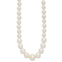 Sterling Silver Rhodium-plated 6-12mm Graduated White Shell Pearl Hand-knotted Necklace, 18" view 2