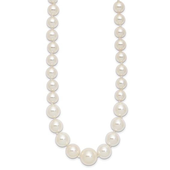 Majestik Sterling Silver Rhodium-plated 6-12mm Graduated White Imitation Shell Pearl Hand-knotted Necklace