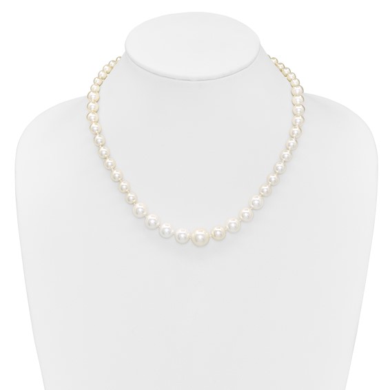 Majestik Sterling Silver Rhodium-plated 6-12mm Graduated White Imitation Shell Pearl Hand-knotted Necklace