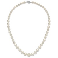 Sterling Silver Rhodium-plated 6-12mm Graduated White Shell Pearl Hand-knotted Necklace, 18" view 5