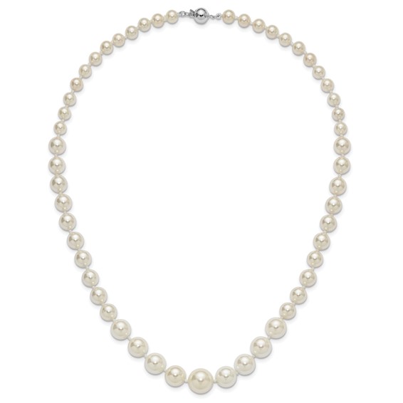 Majestik Sterling Silver Rhodium-plated 6-12mm Graduated White Imitation Shell Pearl Hand-knotted Necklace