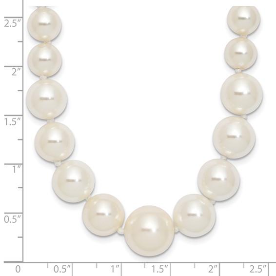 Majestik Sterling Silver Rhodium-plated 6-12mm Graduated White Imitation Shell Pearl Hand-knotted Necklace