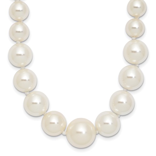 Sterling Silver Rhodium-plated 6-12mm Graduated White Shell Pearl Hand-knotted Necklace, 18"