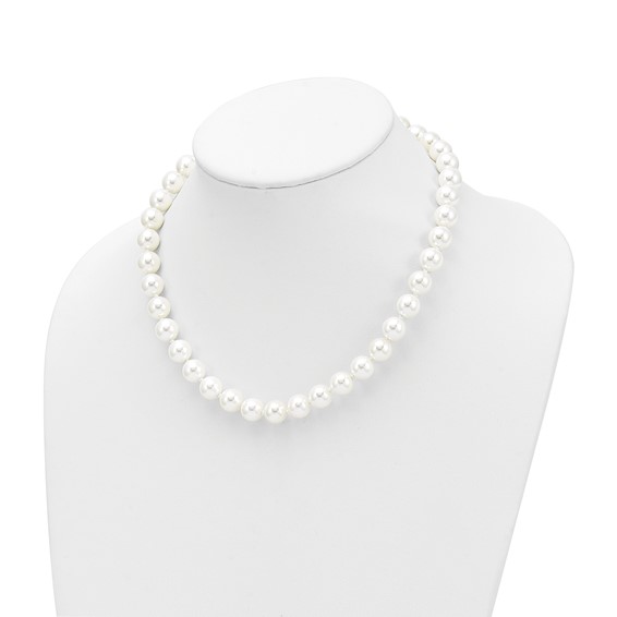 Majestic Sterling Silver Rhodium-plated 10-11mm White Imitation Shell Pearl Hand-knotted Necklace