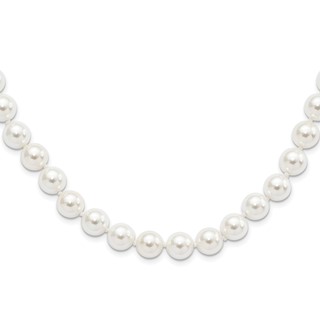 Majestic Sterling Silver Rhodium-plated 10-11mm White Imitation Shell Pearl Hand-knotted Necklace