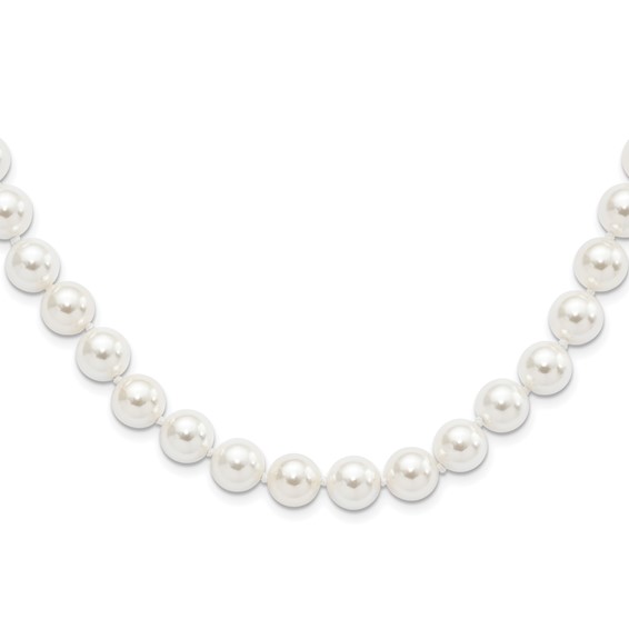 Majestic Sterling Silver Rhodium-plated 10-11mm White Imitation Shell Pearl Hand-knotted Necklace