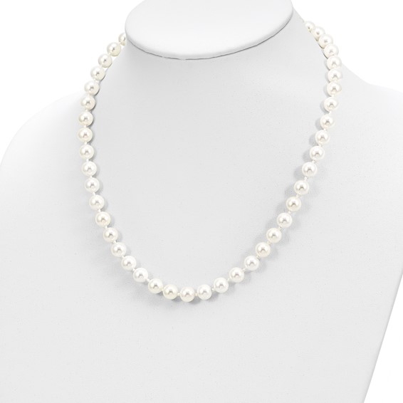 Majestic Sterling Silver Rhodium-plated 8-9mm White Imitation Shell Pearl Hand-knotted Necklace