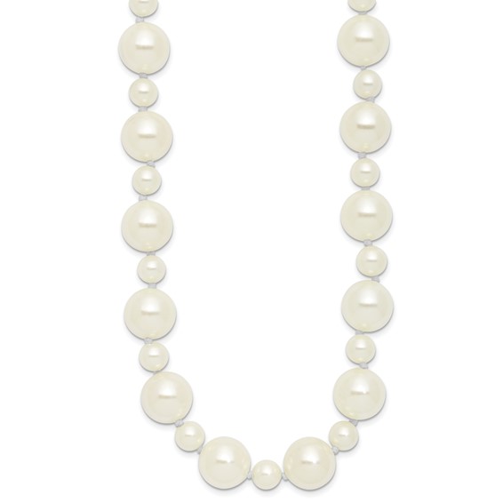Majestik 7 and 12mm White Imitation Shell Pearl Hand-knotted Slip-on Necklace