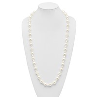 7 and 12mm White Shell Pearl Hand-knotted Endless Slip-on Necklace, 36" view 4