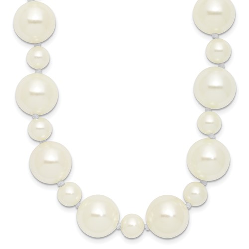 7 and 12mm White Shell Pearl Hand-knotted Endless Slip-on Necklace, 36"