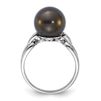 Sterling Silver Majestik 10-11mm Black Shell Bead & CZ Ring view 2