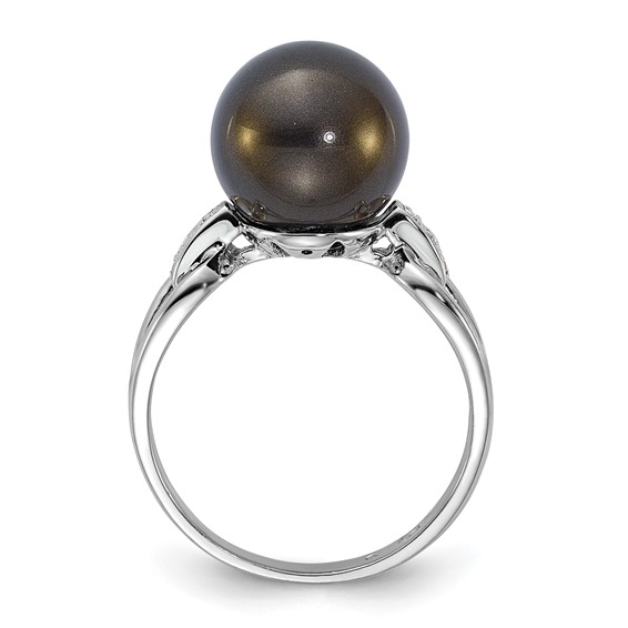 Sterling Silver Majestik 10-11mm Black Shell Bead & CZ Ring