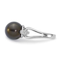 Sterling Silver Majestik 10-11mm Black Shell Bead & CZ Ring view 3