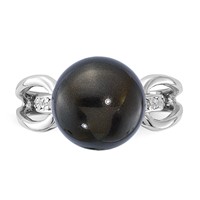 Sterling Silver Majestik 10-11mm Black Shell Bead & CZ Ring view 5