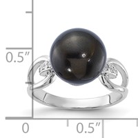 Sterling Silver Majestik 10-11mm Black Shell Bead & CZ Ring view 4