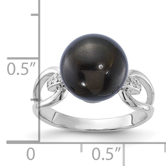 Sterling Silver Majestik 10-11mm Black Shell Bead & CZ Ring