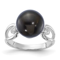 Sterling Silver Majestik 10-11mm Black Shell Bead & CZ Ring view 1