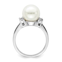 Sterling Silver Rhodium-plated 10-11mm White Shell Pearl and CZ Ring view 2