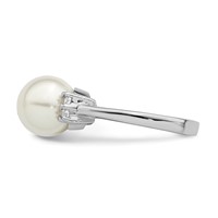 Sterling Silver Rhodium-plated 10-11mm White Shell Pearl and CZ Ring view 3
