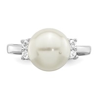 Sterling Silver Rhodium-plated 10-11mm White Shell Pearl and CZ Ring view 5