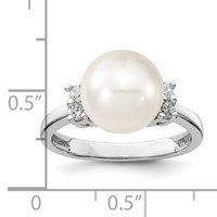 Sterling Silver Rhodium-plated 10-11mm White Shell Pearl and CZ Ring view 4