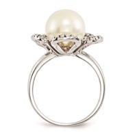 Sterling Silver Majestik 10-11mm White Shell Bead & CZ Ring view 2