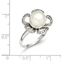 Sterling Silver Majestik 10-11mm White Shell Bead & CZ Ring view 3