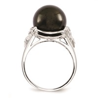Sterling Silver Majestik 12-13mm Black Shell Bead & CZ Ring view 2