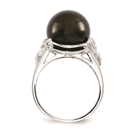 Sterling Silver Majestik 12-13mm Black Shell Bead & CZ Ring