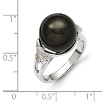 Sterling Silver Majestik 12-13mm Black Shell Bead & CZ Ring view 3