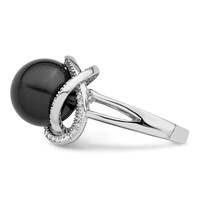 Sterling Silver Rhodium-plated 12-13mm Black Shell Pearl and CZ Ring view 3
