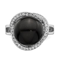 Sterling Silver Rhodium-plated 12-13mm Black Shell Pearl and CZ Ring view 5