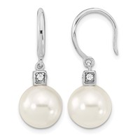 Sterling Silver Rhodium-plated 10-11mm White Imitation Shell Pearl and CZ Earrings and Necklace Set, 17" view 2