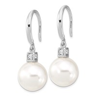 Sterling Silver Rhodium-plated 10-11mm White Imitation Shell Pearl and CZ Earrings and Necklace Set, 17" view 3