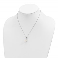 Sterling Silver Rhodium-plated 10-11mm White Imitation Shell Pearl and CZ Earrings and Necklace Set, 17" view 4