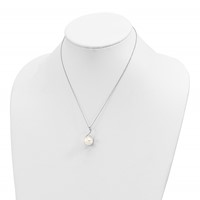 Sterling Silver Rhodium-plated 10-12mm White Imitation Shell Pearl and CZ Earrings and Necklace Set, 17" view 4