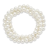 Majestik 7-8mm White Imitation Shell Pearl Hand-knotted Set of 3 Stretch Bracelets view 2