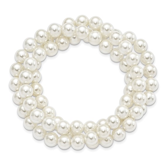 Majestik 7-8mm White Imitation Shell Pearl Hand-knotted Set of 3 Stretch Bracelets