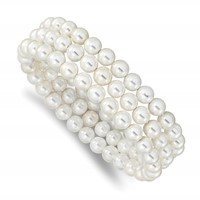 Majestik 7-8mm White Imitation Shell Pearl Hand-knotted Set of 3 Stretch Bracelets view 1