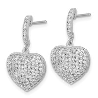 Sterling Silver & CZ Brilliant Embers Polished Heart Dangle Post Earrings view 2