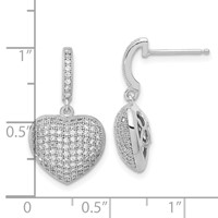 Sterling Silver & CZ Brilliant Embers Polished Heart Dangle Post Earrings view 3
