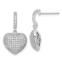 Sterling Silver & CZ Brilliant Embers Polished Heart Dangle Post Earrings view 1