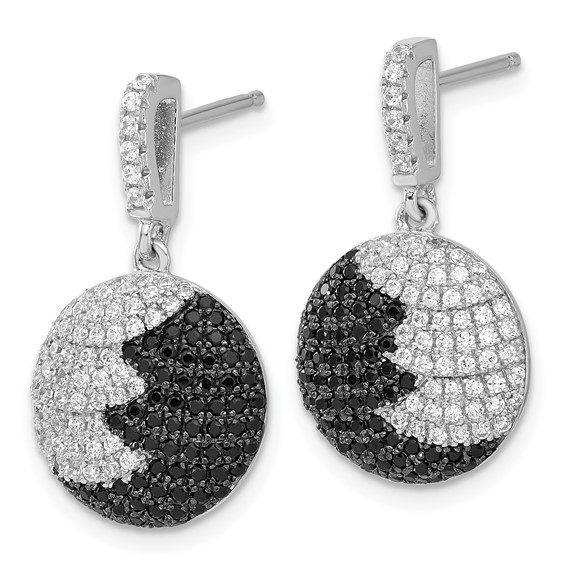 True Fire Sterling Silver Black & White CZ Circle Dangle Post Earrings