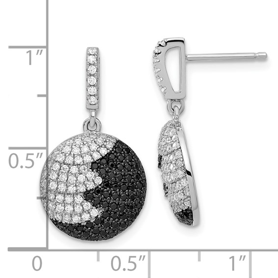 True Fire Sterling Silver Black & White CZ Circle Dangle Post Earrings